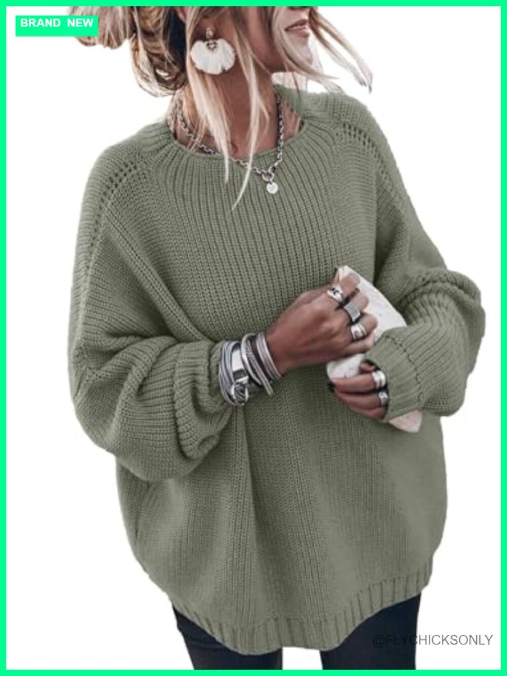 Oversized Chunky Knit Sweater Mock Neck Batwing Long Sleeve Pullover